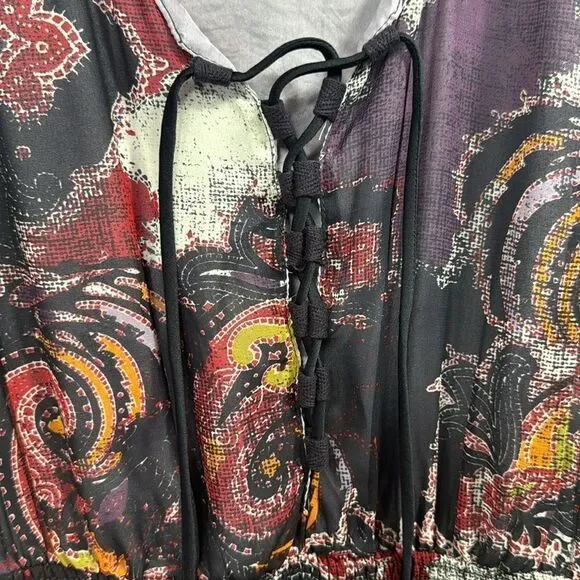 Free People Boho Paisley Print Mini Dress Lace Up Sleeveless Festival Indie - Picture 8 of 16